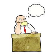 cartoon bored man at desk with thought bubble N11