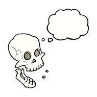 cartoon laughing skull with thought bubble N11