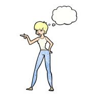 cartoon woman pointing with thought bubble N215