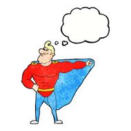 funny cartoon superhero with thought bubble N9