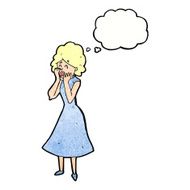 cartoon worried woman with thought bubble N80