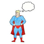 cartoon superhero with thought bubble N25