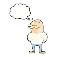 cartoon bald man with mustache thought bubble N18