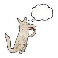 cartoon wolf licking paw with thought bubble N7