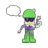 cartoon man smoking pot with thought bubble N11