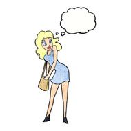 cartoon woman looking in handbag with thought bubble N11