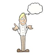 cartoon man shrugging shoulders with thought bubble N35