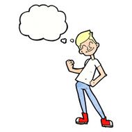 cartoon celebrating man with thought bubble N10