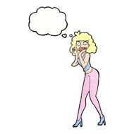 cartoon surprised woman with thought bubble N244