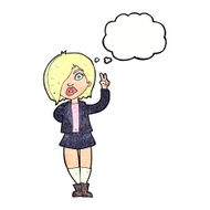 cartoon cool girl giving peace sign with thought bubble N10