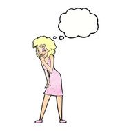 cartoon woman laughing with thought bubble N10