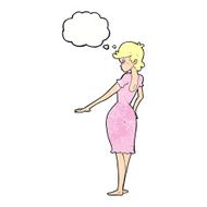 cartoon pretty woman looking at nails with thought bubble N9