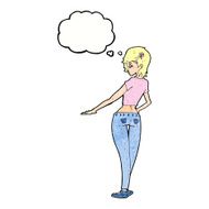cartoon pretty girl in jeans and tee with thought bubble N11
