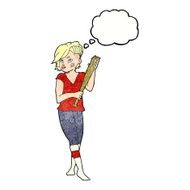 cartoon pretty punk girl with baseball bat thought bubble N11