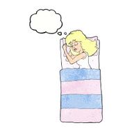 cartoon sleeping woman with thought bubble N9