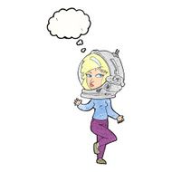 cartoon woman wearing space helmet with thought bubble N20