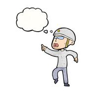 cartoon man in bike helmet pointing with thought bubble N10