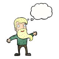 cartoon man with beard waving thought bubble N10