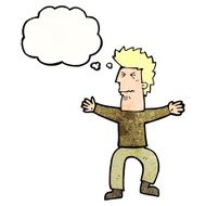 cartoon stressed out man with thought bubble N19