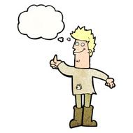 cartoon positive thinking man in rags with thought bubble N10