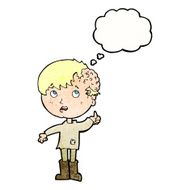 cartoon boy with growth on head thought bubble N37