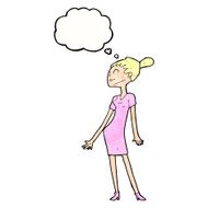 cartoon woman in dress with thought bubble N40