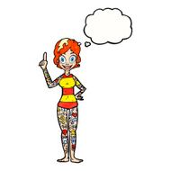 cartoon woman covered in tattoos with thought bubble N10