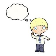 cartoon school boy with idea thought bubble N30
