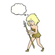 cartoon cave girl with thought bubble N11