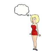 cartoon surprised woman in short dress with thought bubble N10