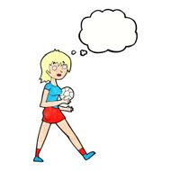cartoon soccer girl with thought bubble N10