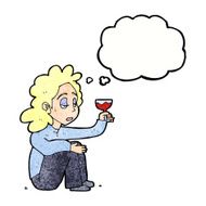 cartoon unhappy woman with glass of wine thought bubble N11