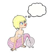 cartoon pretty mermaid with thought bubble N40