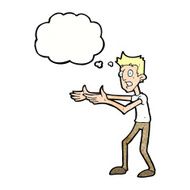 cartoon man desperately explaining with thought bubble N11