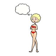 cartoon retro woman in bikini with thought bubble N9