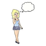 cartoon attractive office woman with thought bubble N10