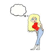 cartoon attractive woman looking surprised with thought bubble N11