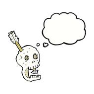 funny cartoon skull and arrow with thought bubble N11