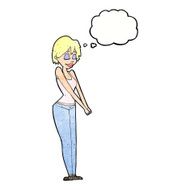 cartoon content woman with thought bubble N11