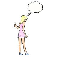 cartoon woman waving with thought bubble N340