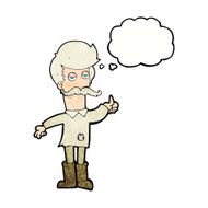 cartoon old man in poor clothes with thought bubble N10