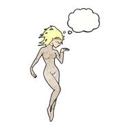 cartoon future space woman with thought bubble N10