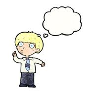 cartoon school boy with question thought bubble N10
