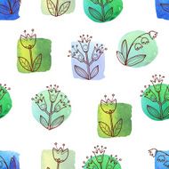 seamless pattern with flowers on watercolor background
