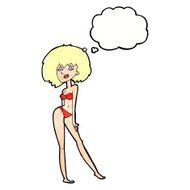 cartoon woman in bikini with thought bubble N57