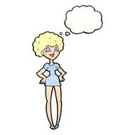cartoon happy woman with hands on hips thought bubble N20