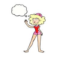 cartoon swimmer woman with thought bubble N11