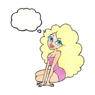 cartoon pretty woman with thought bubble N272
