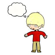 cartoon confused boy with thought bubble N9