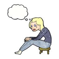 cartoon crying woman with thought bubble N9